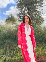 V Neck Kaftan With Off White Crystal Line Moroccan Lace