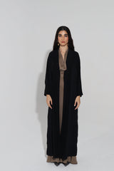 Black Peak Lapel Abaya with Anchor thread details