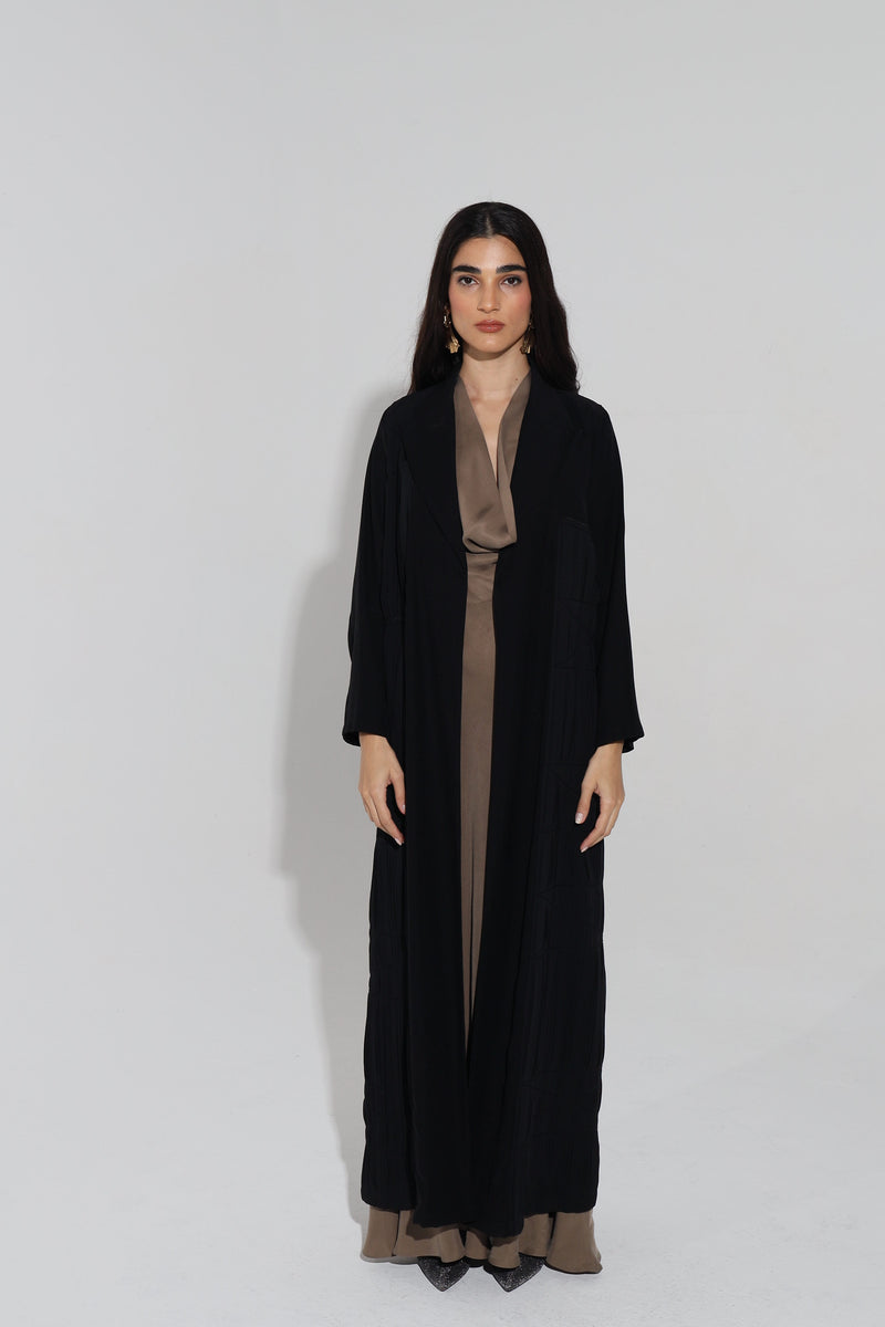 Black Peak Lapel Abaya with Anchor thread details