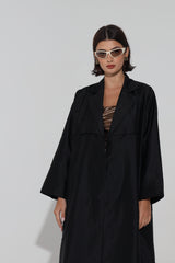 Notched Collar Abaya in black silk