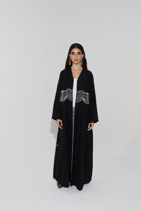 Zainah Cut Abaya With  Wave Pearl on Front