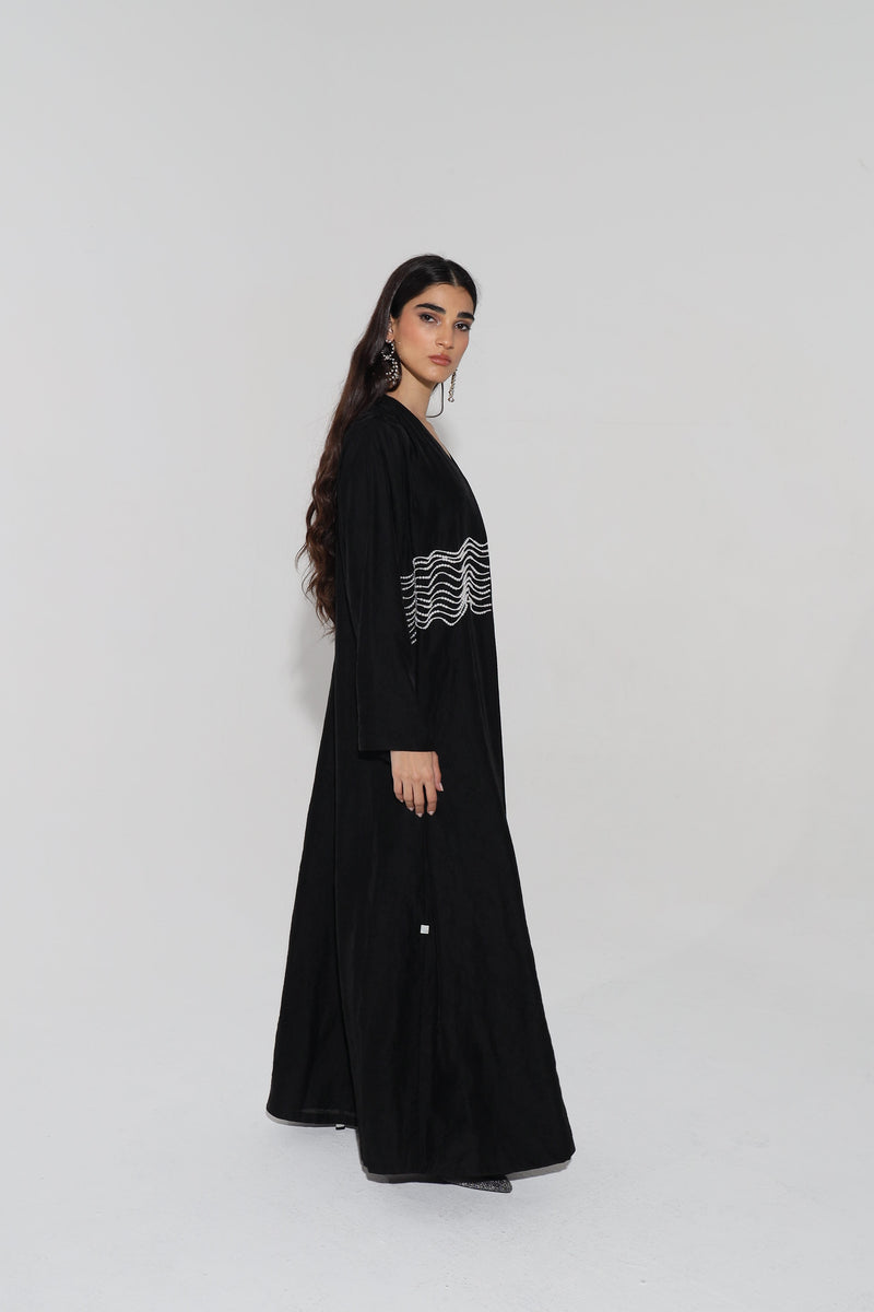 Zainah Cut Abaya With  Wave Pearl on Front
