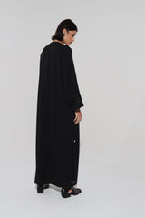 Black Round Neck Abaya With Square Thread Lace