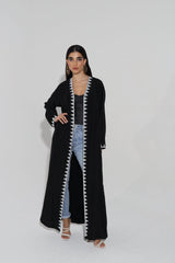 Black V-Neck Abaya With Triangle beads
