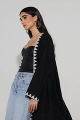 Black V-Neck Abaya With Triangle beads