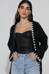 Black V-Neck Abaya With Triangle beads
