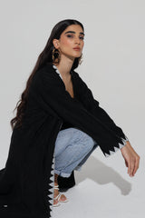 Black V-Neck Abaya With Triangle beads