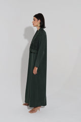 Green Zainah Cut Abaya With Flap Lace