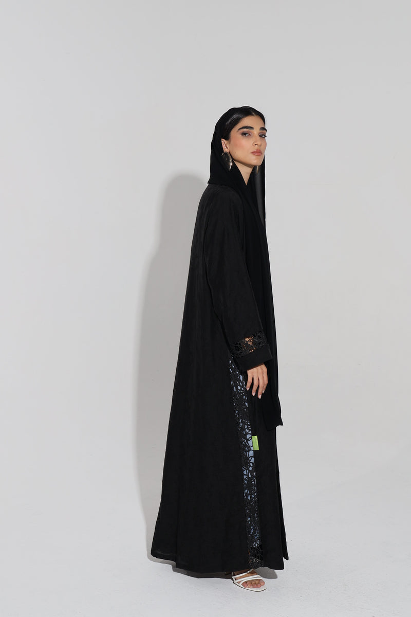 V-Neck Abaya With Scalloped Lace