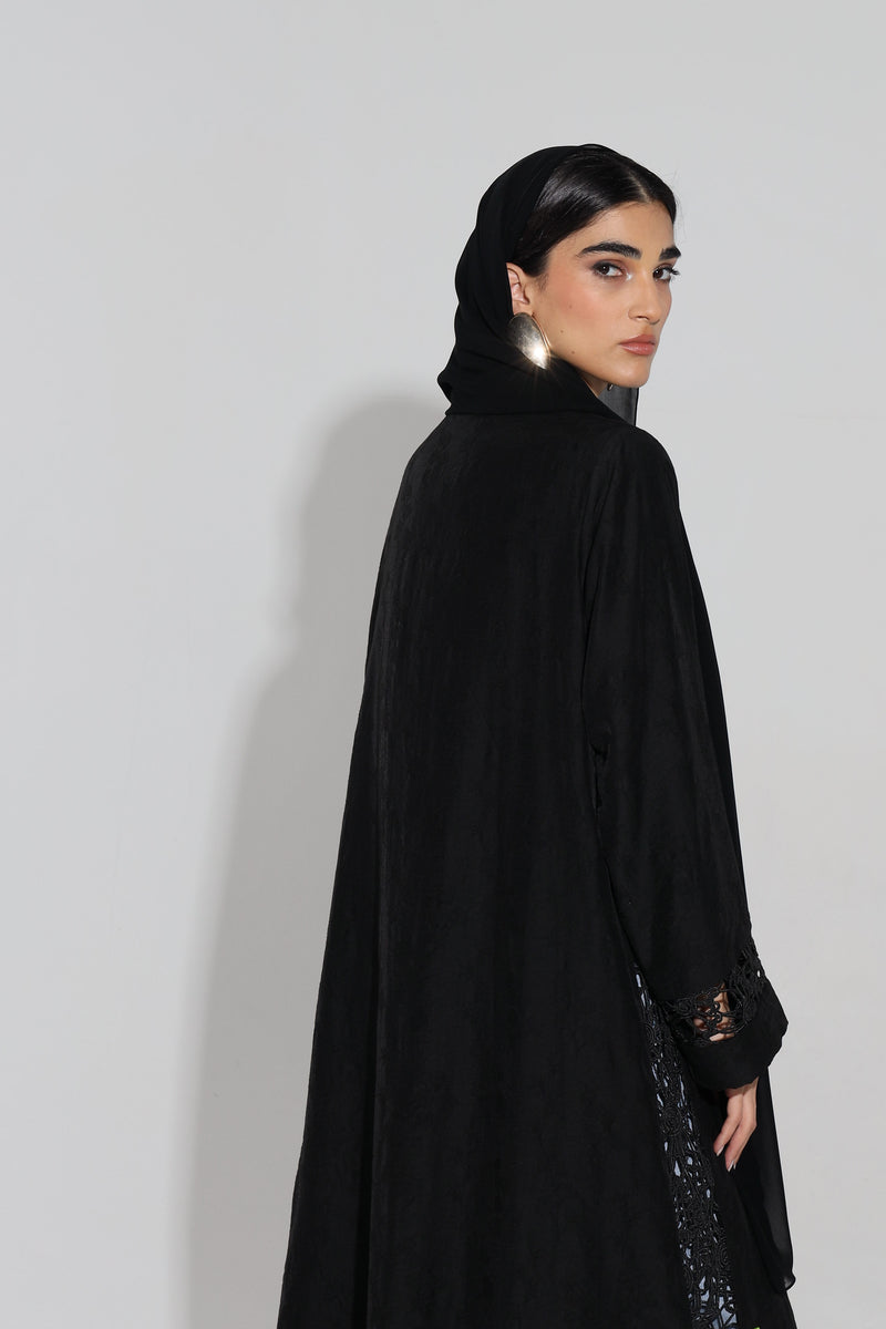 V-Neck Abaya With Scalloped Lace