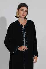 Round Neck Abaya With Cross Beads