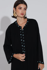 Round Neck Abaya With Cross Beads