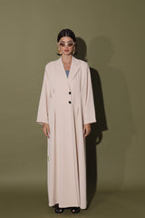 Beige Notched Collar Abaya