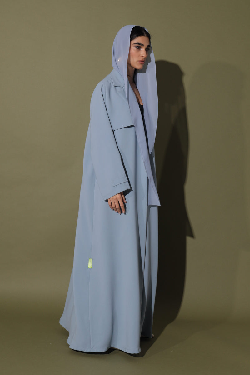 Greenish Grey Notched Collar Abaya