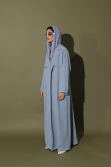 Greenish Grey Notched Collar Abaya