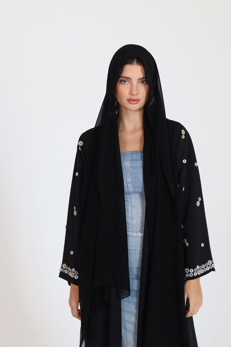 Shawl Collar Abaya With Button Details