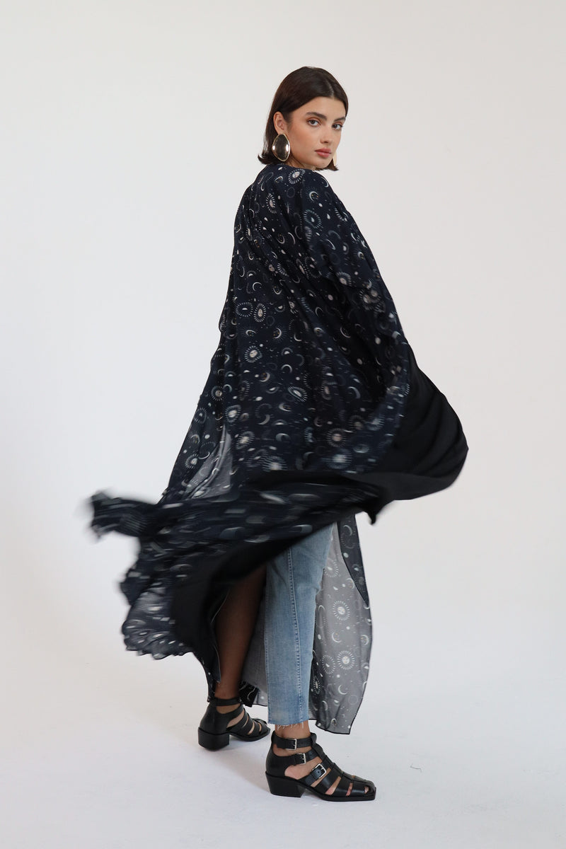 V-Neck Double Layered printed Bisht Cut Abaya