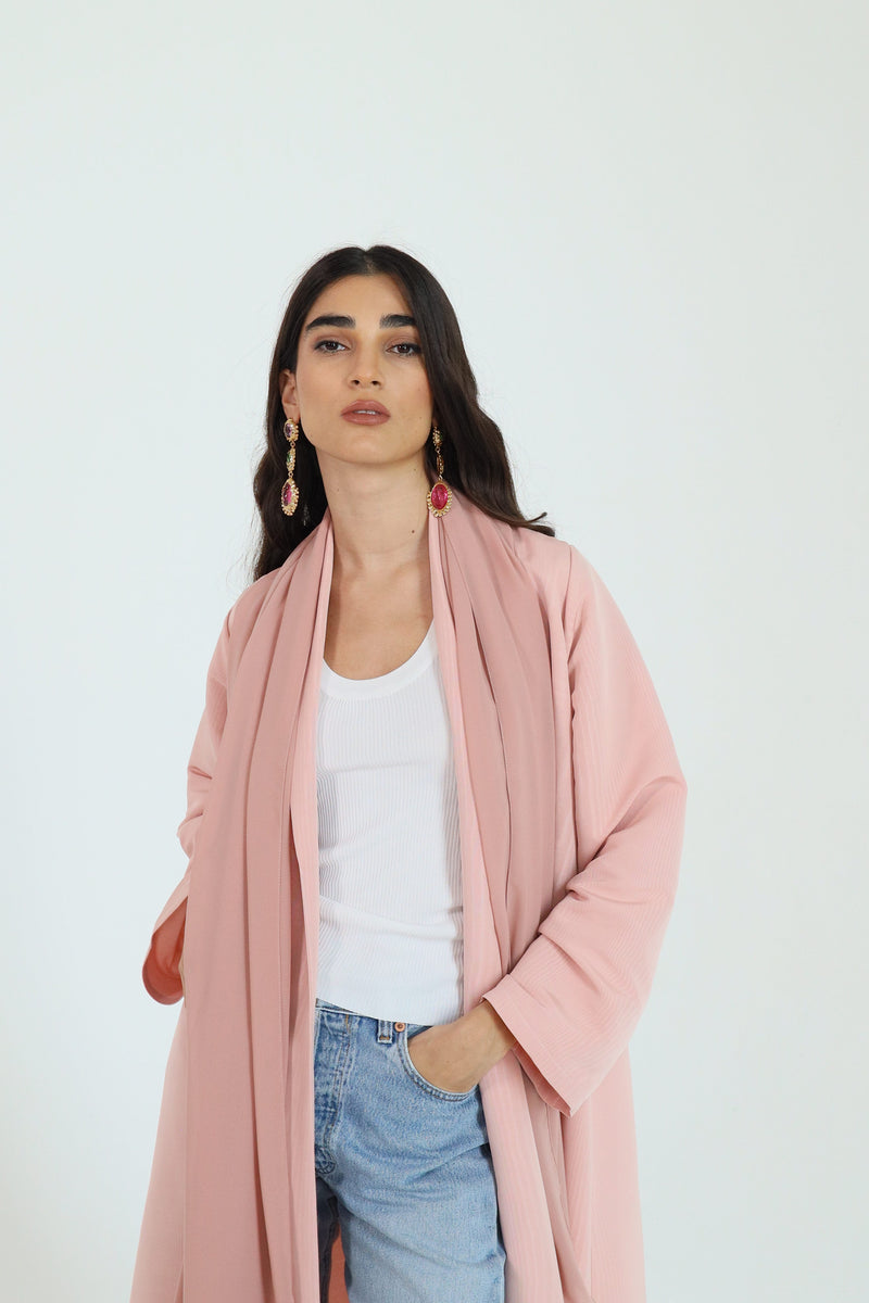 Zainah Cut Abaya in Peach Wood