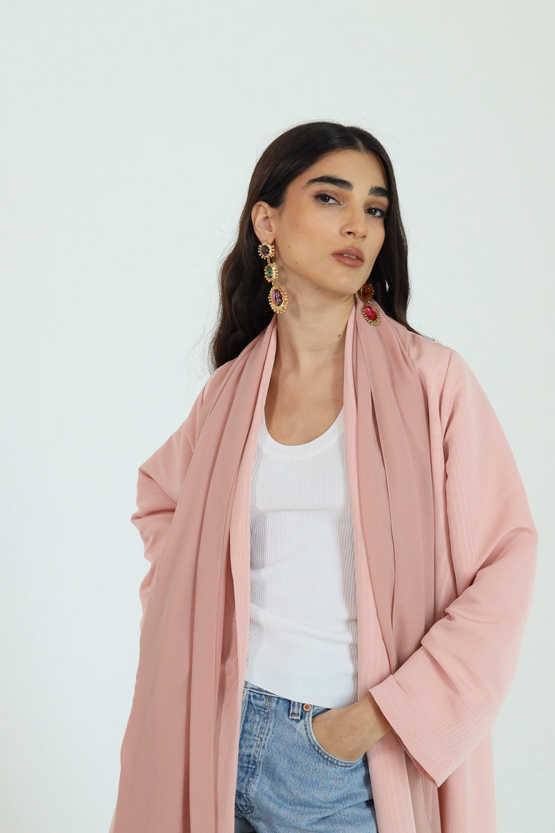 Zainah Cut Abaya in Peach Wood