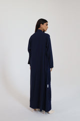 Navy blue shawl collar Abaya with pleat details