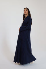 Navy blue shawl collar Abaya with pleat details