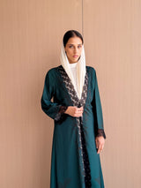 Straight Cut Abaya in Dark Green Digital Printed Floral