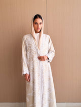 V Neck Straight Cut Abaya in Beige