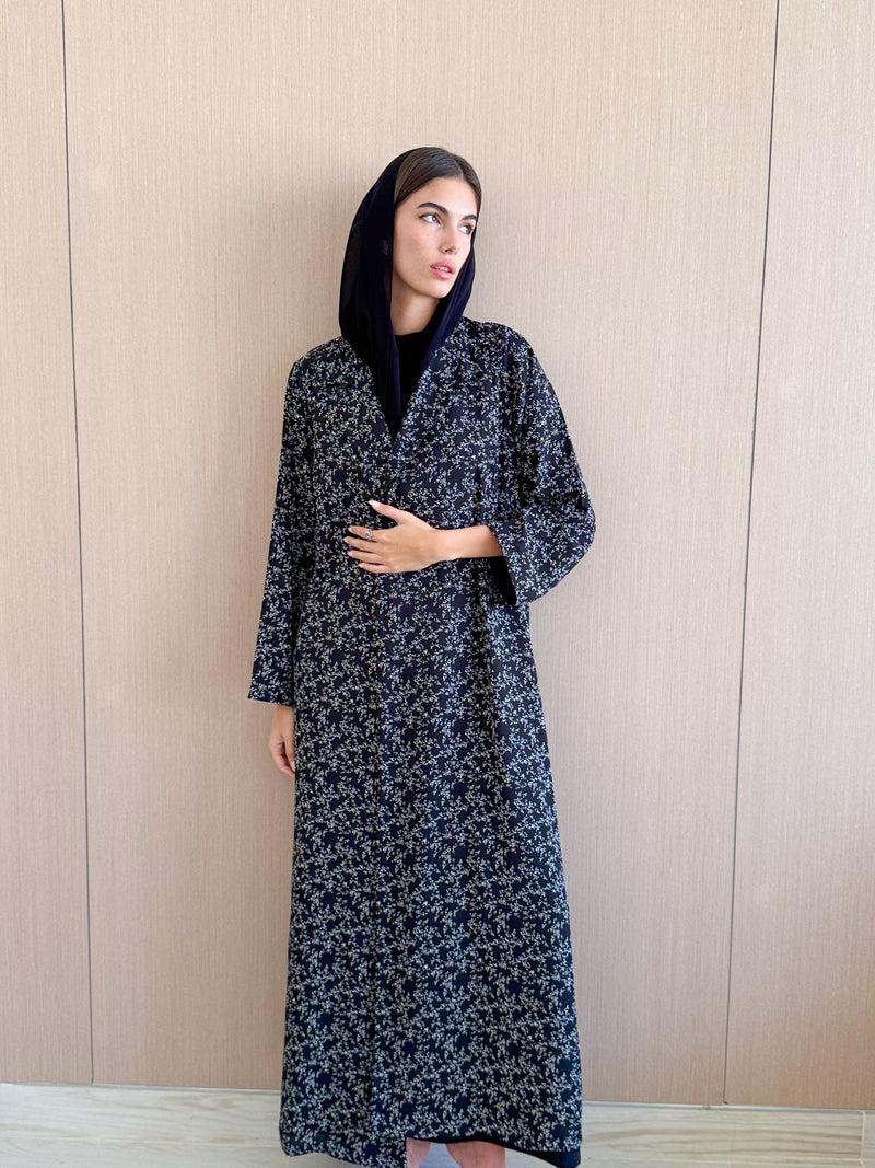 V Neck Abaya in printed chiffon