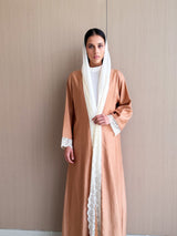 V Neck Straight Cut Abaya in Beige