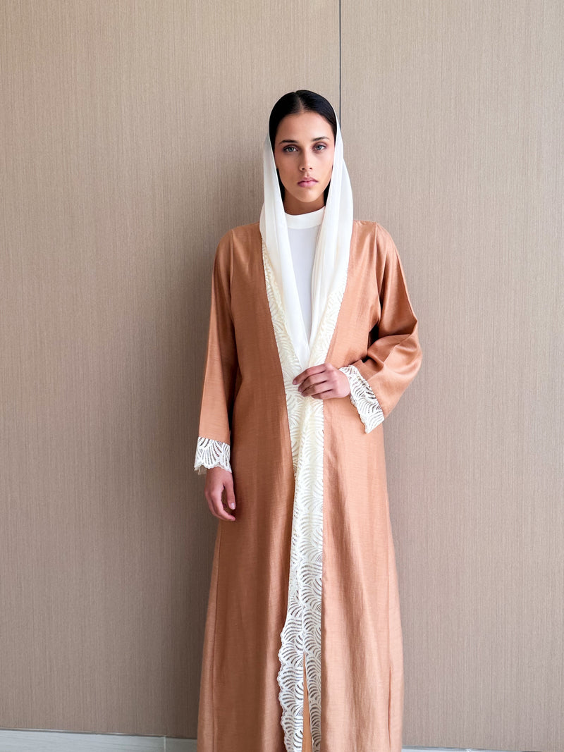 V Neck Straight Cut Abaya in Beige