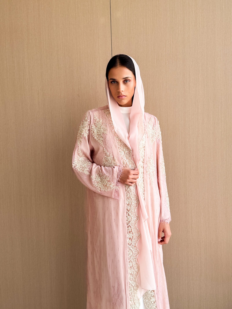 Straight Cut Abaya - Curvy Bead Lace on Front