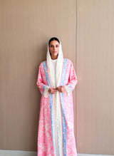 Straight Cut Abaya in  Floral Digital Printed in Neon Pink and blue Mix
