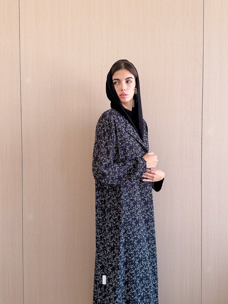 V Neck Abaya in printed chiffon