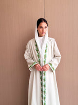 Zainah Cut Abaya - Green With White Lace on Front and Sleeves