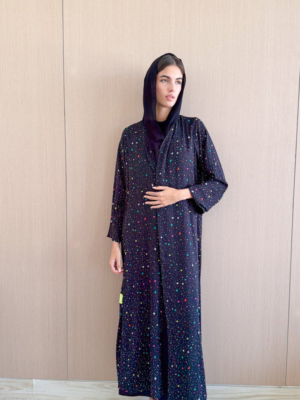 V Neck Abaya in printed chiffon