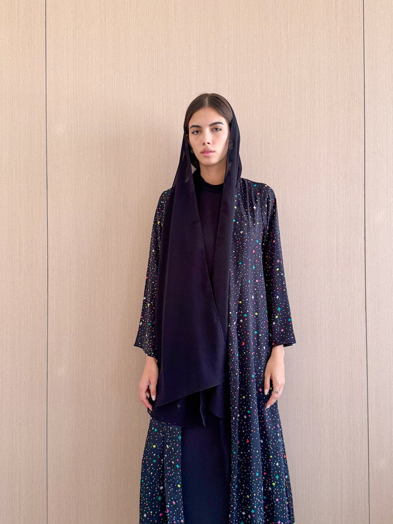 V Neck Abaya in printed chiffon