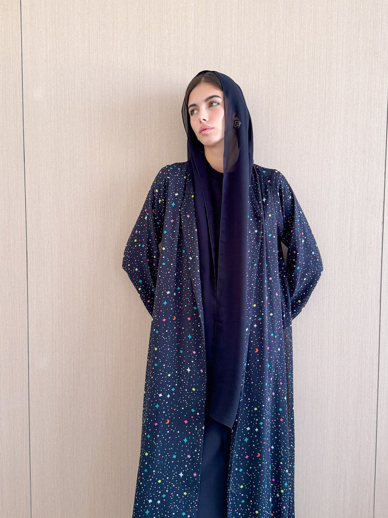 V Neck Abaya in printed chiffon