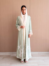 Straight Cut Abaya in Summer Green Digital Printed Floral
