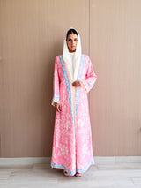 Straight Cut Abaya in  Floral Digital Printed in Neon Pink and blue Mix