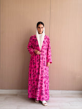 Zainah Cut Abaya Glitter Chiffon Floral Printed Magenta Pink