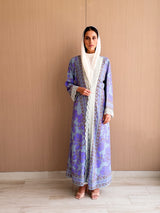 Straight Cut Abaya in Floral Digital Printed Lavender and Blue Mix