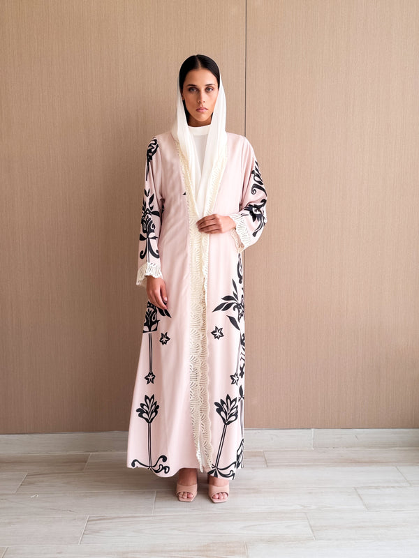 Straight Cut Abaya in lavender Digital Printed Floral