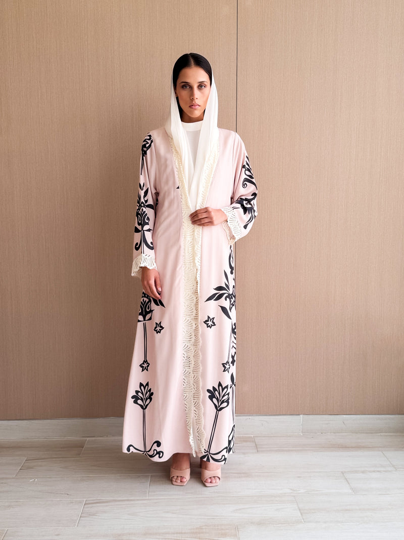 Straight Cut Abaya in lavender Digital Printed Floral
