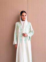 V Neck Abaya - Neon Green Bead Work