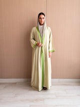 V Neck Straight Cut Abaya - Green Light Glitter Soft Cotton