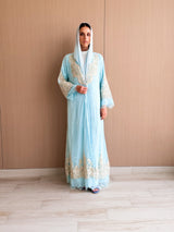V-neck straight Cut abaya with cream bead lace