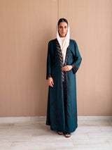 Straight Cut Abaya in Dark Green Digital Printed Floral