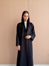 Straight Cut Black Abaya - Dantil Lace Panel