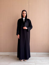 Straight Cut Black Abaya - Dantil Lace Panel