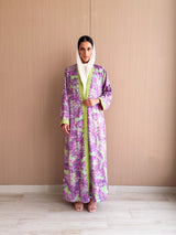 Straight Cut Abaya -Neon Green and Purple Mix Printed